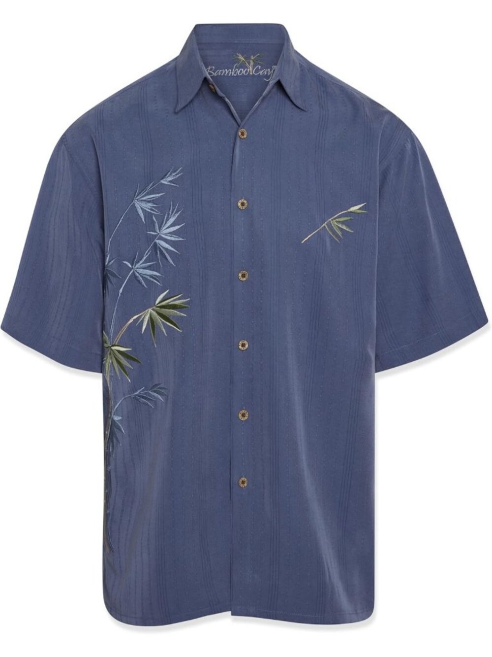Casual Short Sleeve Embroidered Woven Shirt with Flying Bamboo Design for Men